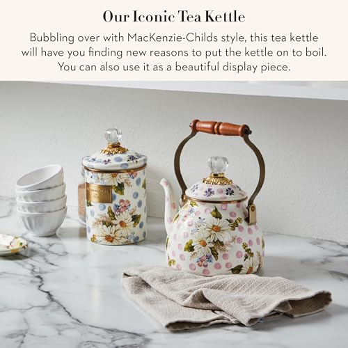 mackenzie childs MACKENZIECHILDS Enamel Tea Kettle Cute Kitchen Kettle for Stovetop 2Quart Capacity Pink Wildflowers - Image 3