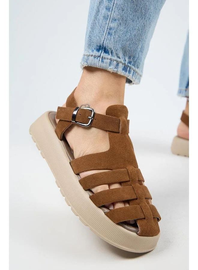 Rosa Women's Genuine Leather Caged Sandal with Dark Sole.