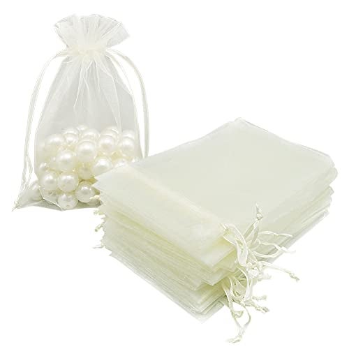HRX Package Organza Bags 4x6 inch 100pcs, Mesh Jewelry Pouches Candy Drawstring Gift Bags Small Sachet for Christmas Wedding Giveaways (pastel yellow) - Image 1