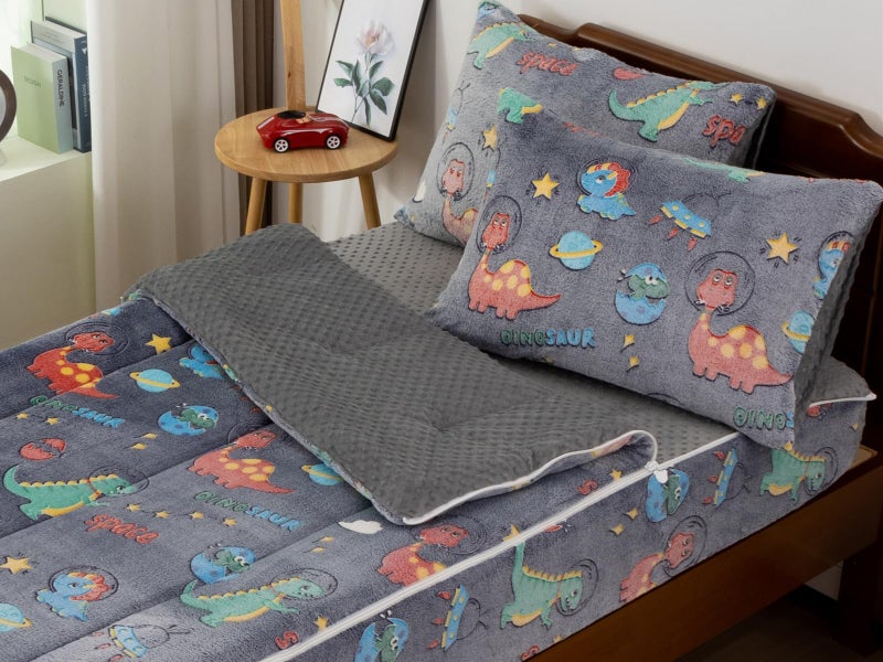 Aimuan Glow in The Dark Kids Zippered Comforter Set - Dinosaur Zipper Bedding for Boys (Twin,Light-Navy) - Image 1
