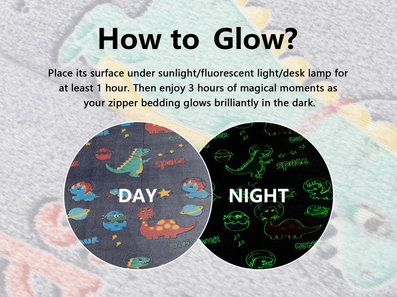 Aimuan Glow in The Dark Kids Zippered Comforter Set - Dinosaur Zipper Bedding for Boys (Twin,Light-Navy) - Image 3