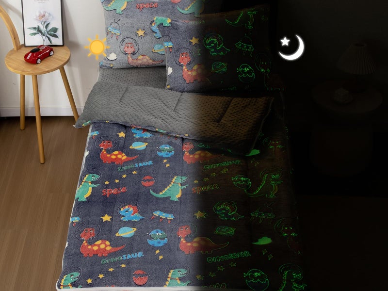 Aimuan Glow in The Dark Kids Zippered Comforter Set - Dinosaur Zipper Bedding for Boys (Twin,Light-Navy) - Image 2