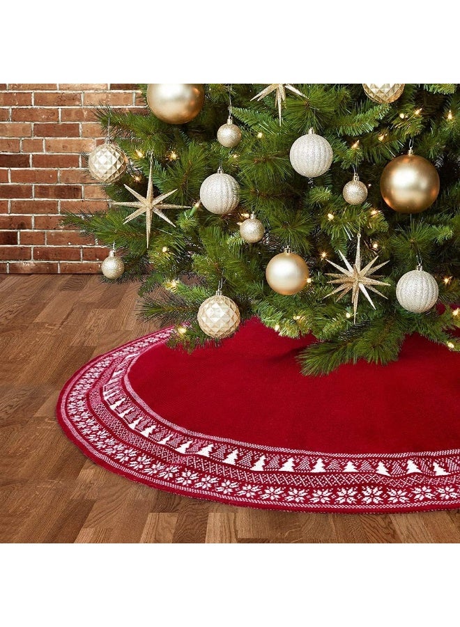 Dremisland Dremisland Christmas Tree Skirt, Knitted Snowflake and Xmas Tree Pattern Thick Heavy Yarn Knit for A Warm Xmas Holiday Decoration  - Image 1