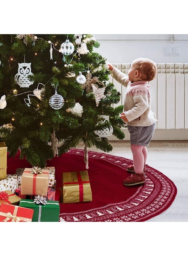 Dremisland Dremisland Christmas Tree Skirt, Knitted Snowflake and Xmas Tree Pattern Thick Heavy Yarn Knit for A Warm Xmas Holiday Decoration  - Image 2