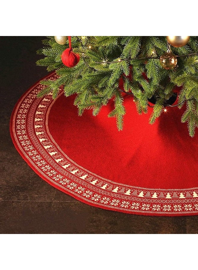 Dremisland Dremisland Christmas Tree Skirt, Knitted Snowflake and Xmas Tree Pattern Thick Heavy Yarn Knit for A Warm Xmas Holiday Decoration  - Image 5