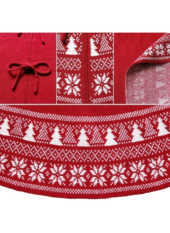 Dremisland Dremisland Christmas Tree Skirt, Knitted Snowflake and Xmas Tree Pattern Thick Heavy Yarn Knit for A Warm Xmas Holiday Decoration  - Image 4