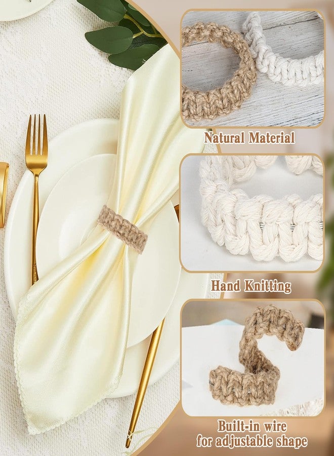 Meplait Napkin Rings Set of 6, Handmade Cotton Napkin Ring Boho Napkin Rings Farmhouse Table Decor for Home Kitchen Dining Wedding Party (White) - Image 5
