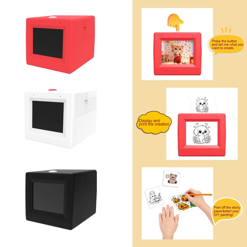 Portable Thermal Printer: 94 X 81 X 89 Mm 280-Gram Red Ink-Free Ai Voice-Activated Sticker Printer - Boosts Language Development Through Storytelling For Kids, Parents, Playdates And Creative Activiti - Image 3