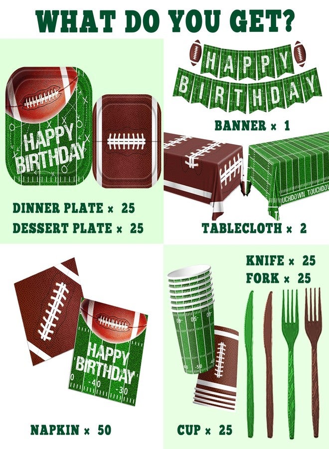 Dydamud Football Birthday Party Supplies Serve 25, Includes Plates Napkins Tablecloth Banner Kit for Sport Birthday Game Day Tailgate Football Party Decorations - Image 3