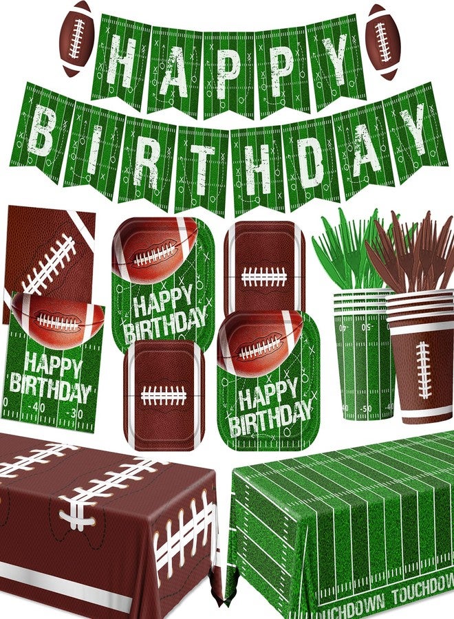 Dydamud Football Birthday Party Supplies Serve 25, Includes Plates Napkins Tablecloth Banner Kit for Sport Birthday Game Day Tailgate Football Party Decorations - Image 1
