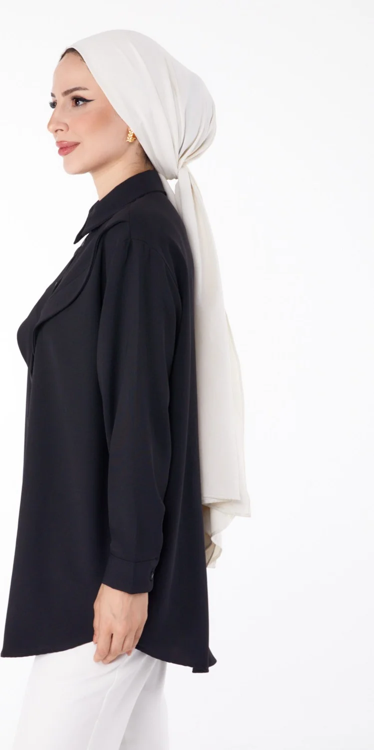 Tofisa Plain Shirt Collar Women's Black Front Yoke Shirt - 25685