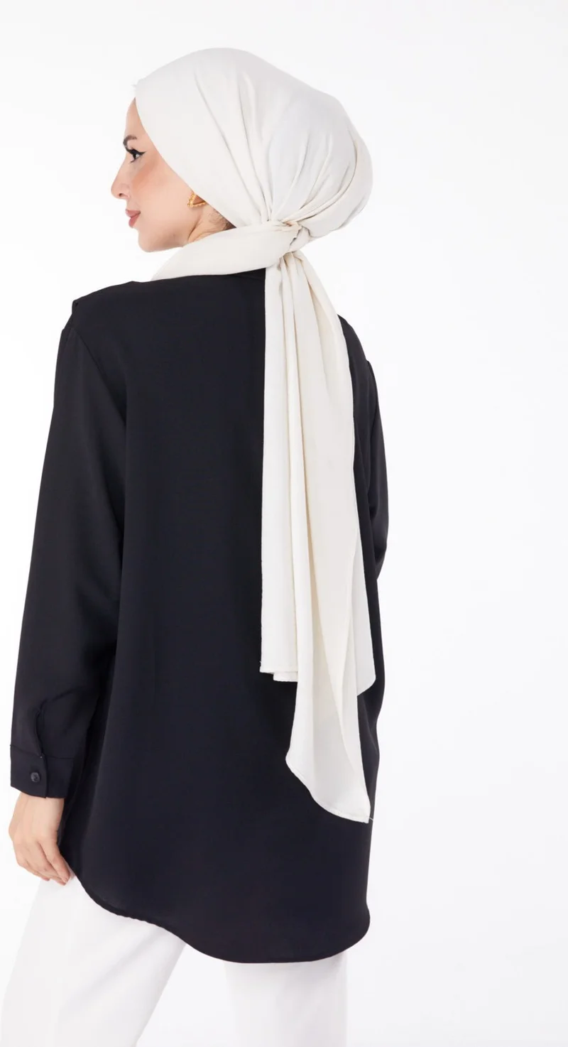 Tofisa Plain Shirt Collar Women's Black Front Yoke Shirt - 25685