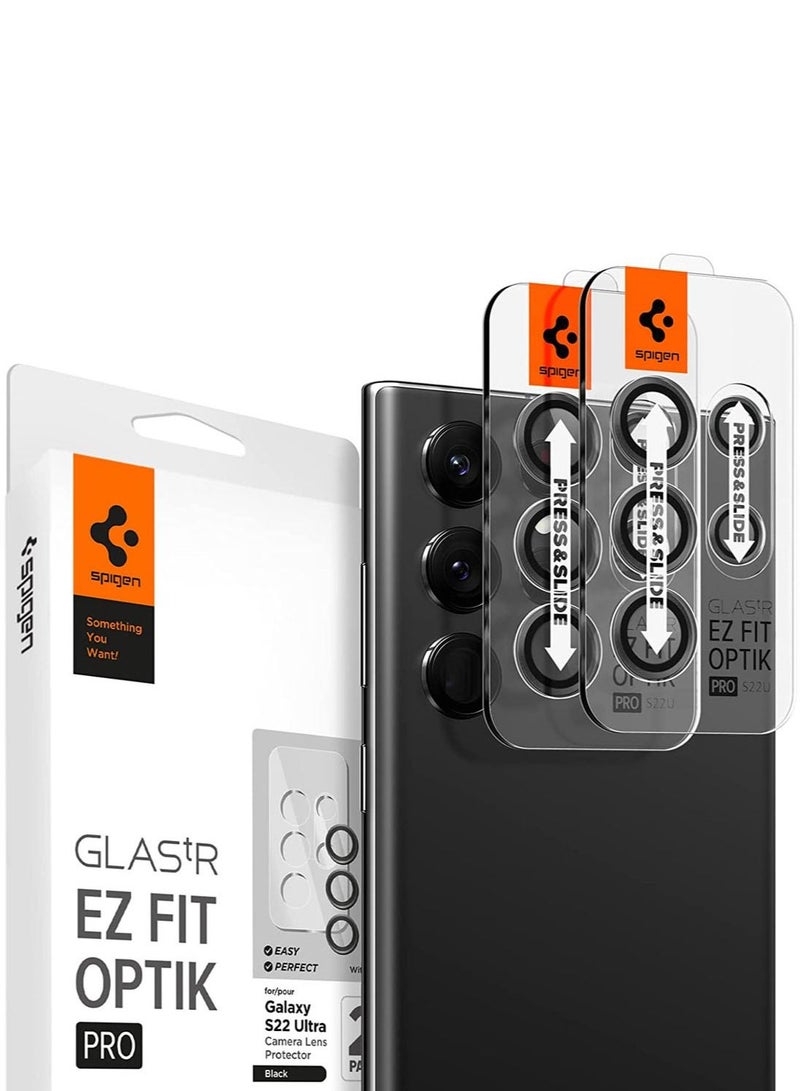 Spigen Glastr Ez Fit Optik Pro for Samsung Galaxy S22 Ultra Camera Lens Protector (2 Pack) - Black - Image 1