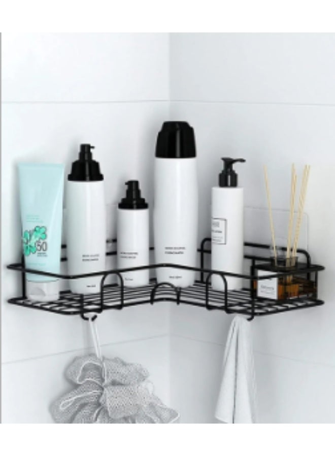 Bathroom Organizer Corner Shelf Black with Side Hanger