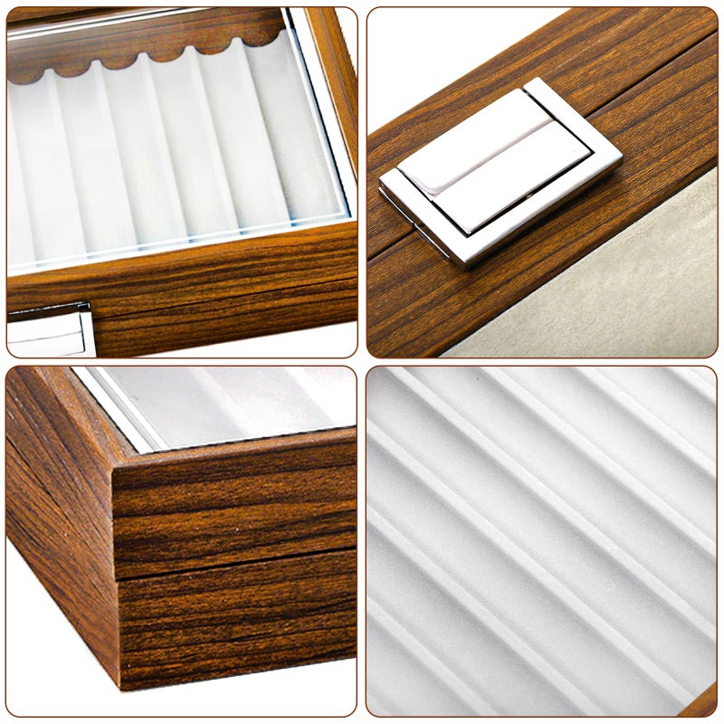 Yesland Black Walnut Wood Display Box, 12 Slot Fountain Pen Organizer With Clear Glass Window, Luxury Collection Case for Shop, Home - Image 3