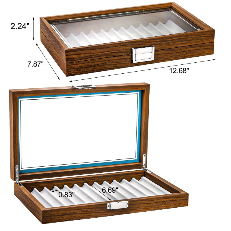 Yesland Black Walnut Wood Display Box, 12 Slot Fountain Pen Organizer With Clear Glass Window, Luxury Collection Case for Shop, Home - Image 2