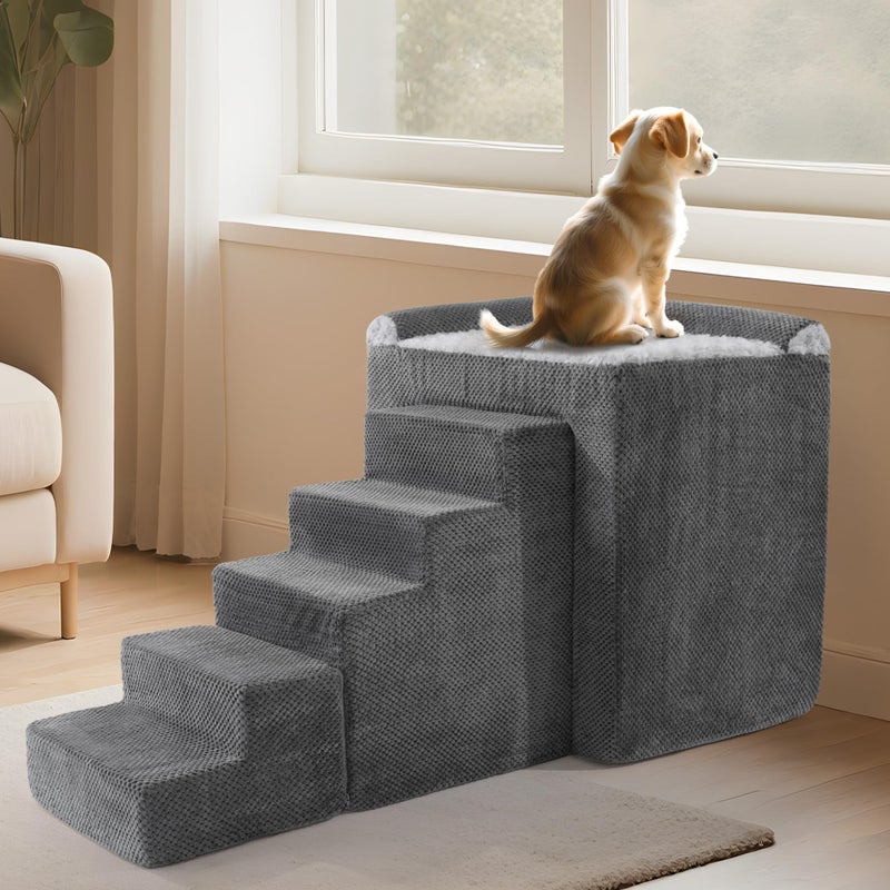 HOMBYS Stable Foam Dog Window Perch & Orthopedic Bed with Reinforced Metal Frame for Long-Lasting Support, Pet Bunk Bed for Dogs, Joint Relief & Window Viewing (Height 21") - Image 1