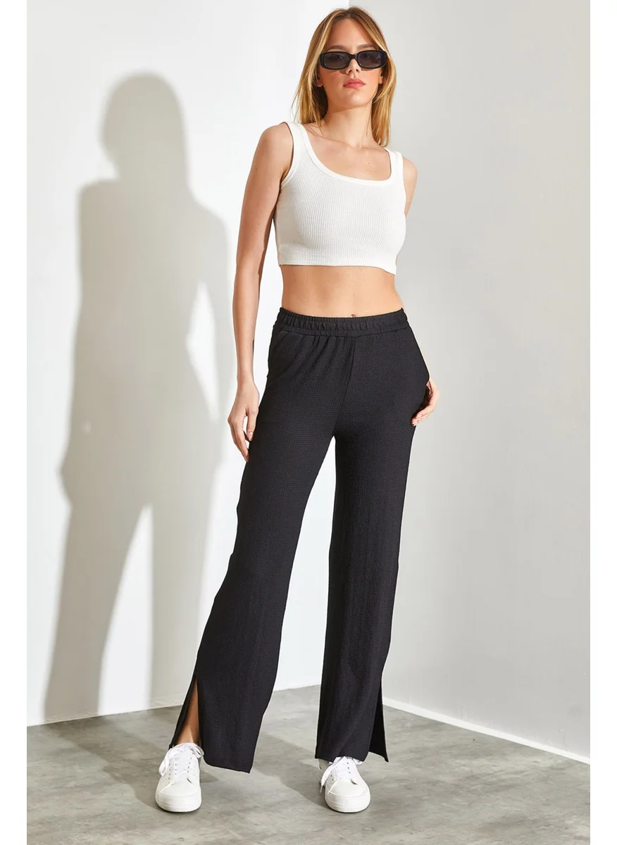 Shade Elastic Waist Palazzo Side Slit Trousers