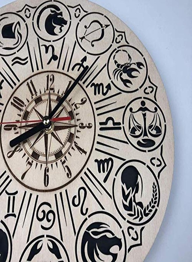 NABSTER Zodiac Signs Wall Clock Made of Eco Friendly Wood - Unique Gift Idea and Home Decor - for HomeWall Art Design for Living Room Kitchen Bedroom Kids - Silent Quartz Movement -12 Inch - Image 3