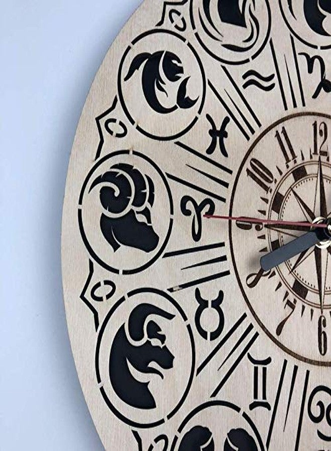 NABSTER Zodiac Signs Wall Clock Made of Eco Friendly Wood - Unique Gift Idea and Home Decor - for HomeWall Art Design for Living Room Kitchen Bedroom Kids - Silent Quartz Movement -12 Inch - Image 2