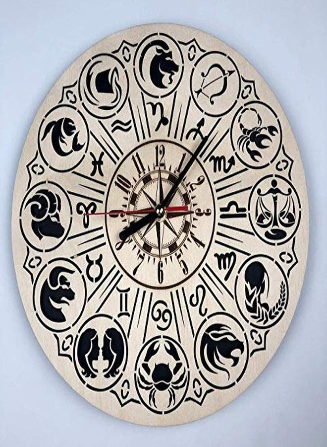 NABSTER Zodiac Signs Wall Clock Made of Eco Friendly Wood - Unique Gift Idea and Home Decor - for HomeWall Art Design for Living Room Kitchen Bedroom Kids - Silent Quartz Movement -12 Inch - Image 1