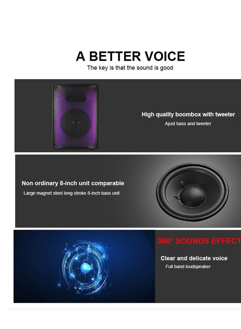 كروني مكبر صوت RX-8136 مقاس 8 بوصة مزود بإضاءة ملونة وإضاءة ملونة للحفلات للاستخدام خارج الباب مع ميكروفون سلكي كاريوكي - Image 2