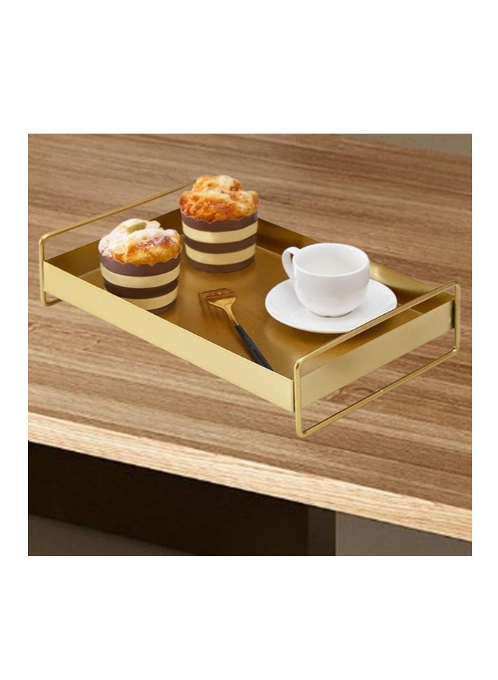 OASIS-TH Metal Serving Trays,Meal Serving Tray , Decorative Tray for Perfume Jewelry, Bath Vanity Counter Bathroom Kitchen Table, Gold Rectangle Iron Art  - Image 1