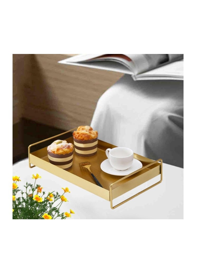 OASIS-TH Metal Serving Trays,Meal Serving Tray , Decorative Tray for Perfume Jewelry, Bath Vanity Counter Bathroom Kitchen Table, Gold Rectangle Iron Art  - Image 2