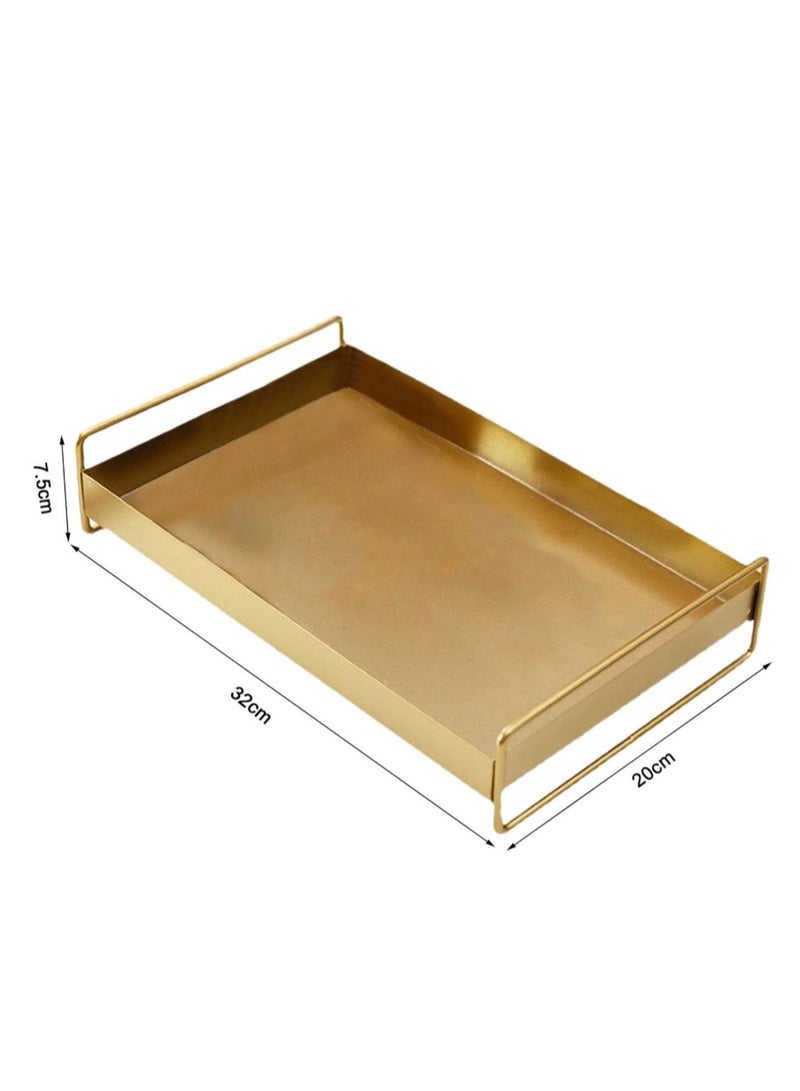 OASIS-TH Metal Serving Trays,Meal Serving Tray , Decorative Tray for Perfume Jewelry, Bath Vanity Counter Bathroom Kitchen Table, Gold Rectangle Iron Art  - Image 3