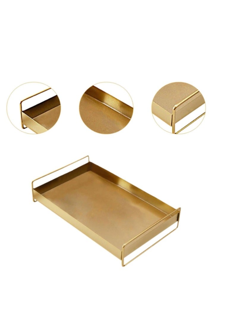 OASIS-TH Metal Serving Trays,Meal Serving Tray , Decorative Tray for Perfume Jewelry, Bath Vanity Counter Bathroom Kitchen Table, Gold Rectangle Iron Art  - Image 4