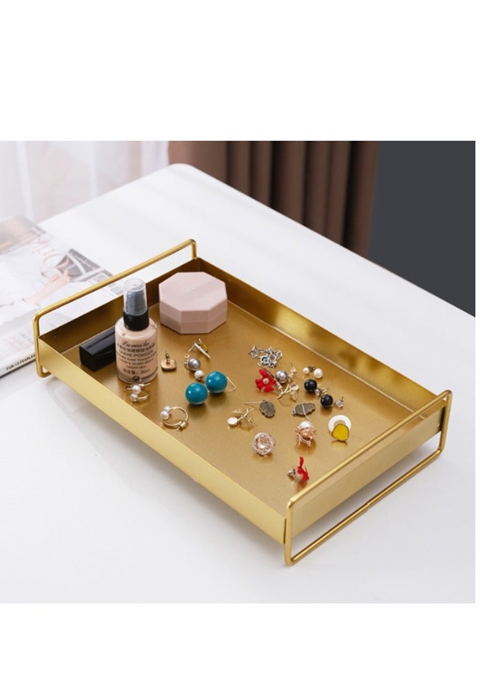 OASIS-TH Metal Serving Trays,Meal Serving Tray , Decorative Tray for Perfume Jewelry, Bath Vanity Counter Bathroom Kitchen Table, Gold Rectangle Iron Art  - Image 5