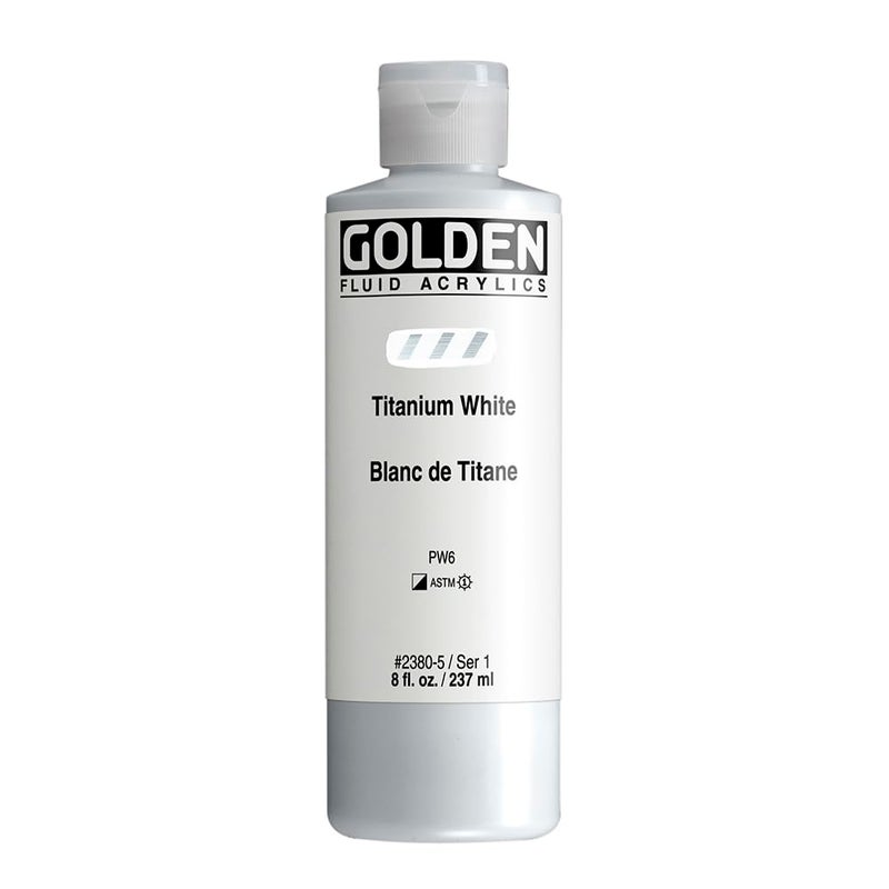 GOLDEN Fluid Acrylics, Titanium White, 8 fl. oz. Bottle, Professional Acrylic Paint, Semi-Opaque - Image 1