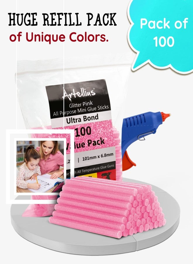 Artellius - Pink Glitter Hot Glue Sticks 4" x.27" (100 Bulk Pack) - Ultra Bond Hot Melt Adhesive Mini Glue Sticks for All temperature Glue Guns - Image 2