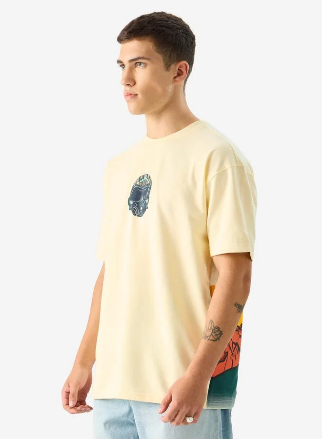 The Souled Store Men Cream Top Gun Graphic Oversized T-Shirt
