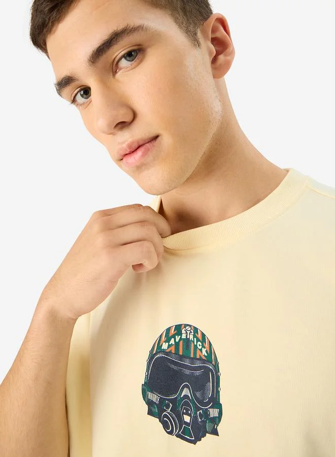 The Souled Store Men Cream Top Gun Graphic Oversized T-Shirt