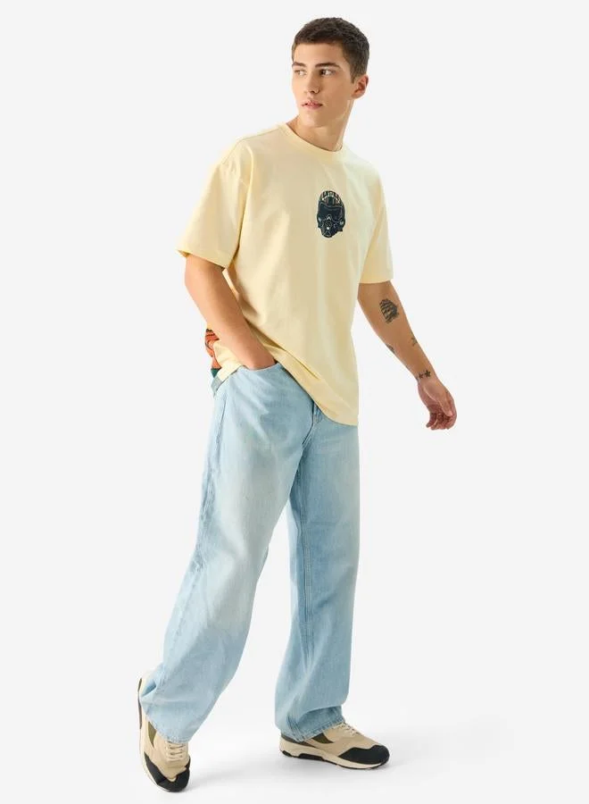 The Souled Store Men Cream Top Gun Graphic Oversized T-Shirt
