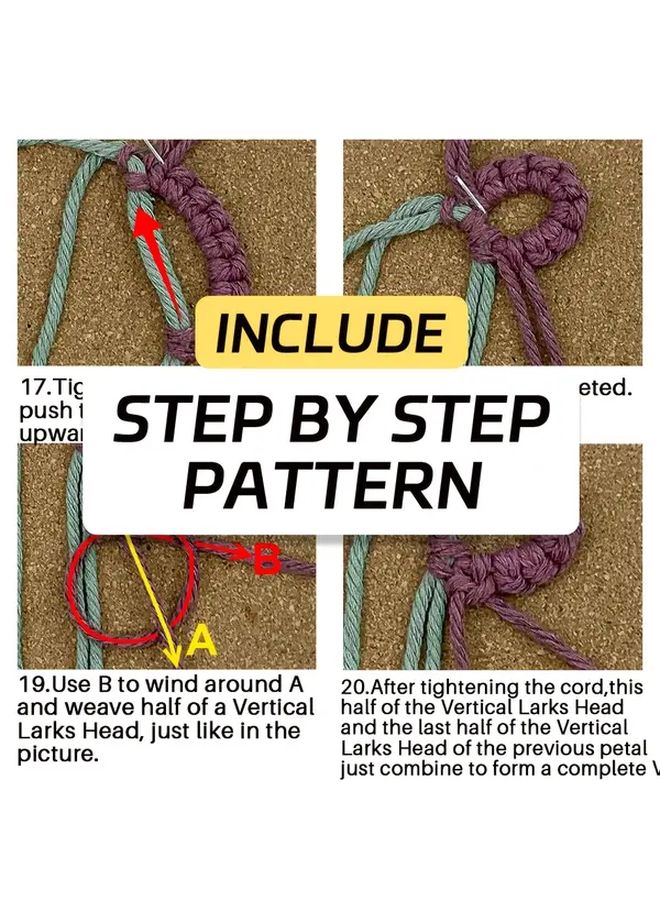 Macrame Flower Making Kit With Dragon Blue Yarn Step By Step Tutorial For Beginners - Image 4