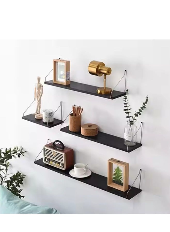 DUNISO 3 قطع من رفوف معلقة عائمة، رفوف تخزين، رفوف عرض، مع رفوف من الفولاذ المقاوم للصدأ، مناسبة لغرف النوم، وغرف المعيشة، والحمامات، والمطابخ، والمكاتب، باللون الأسود - Image 1