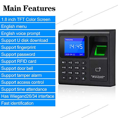 OBO Hands Full RFID Door Lock Access Control Fingerprint Keypad +180KG Electric Magnetic Lock+Power Aupply+Exit Button +Door Bell+5 Cards+ 5 keyfobs + Epoxy Tag - Image 5