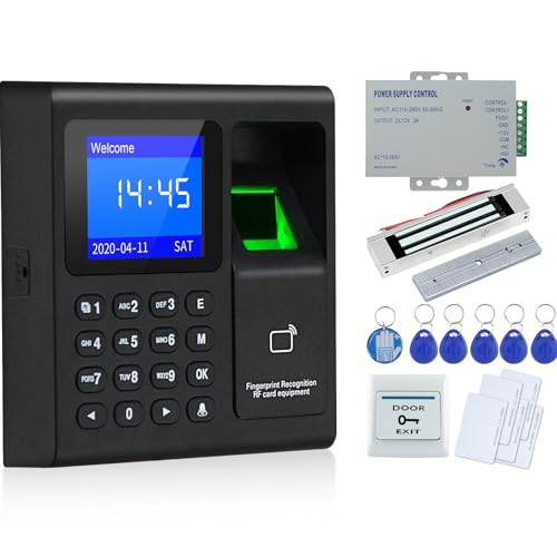 OBO Hands Full RFID Door Lock Access Control Fingerprint Keypad +180KG Electric Magnetic Lock+Power Aupply+Exit Button +Door Bell+5 Cards+ 5 keyfobs + Epoxy Tag - Image 1