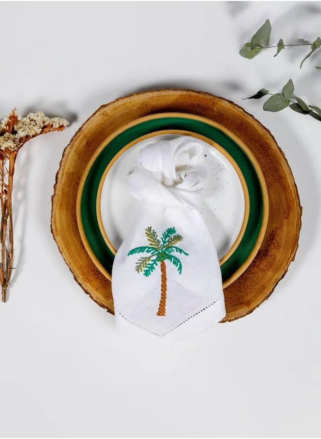 كيوريت هوم Palm Linen Napkin - Set of 4 - Coloured Embroidery