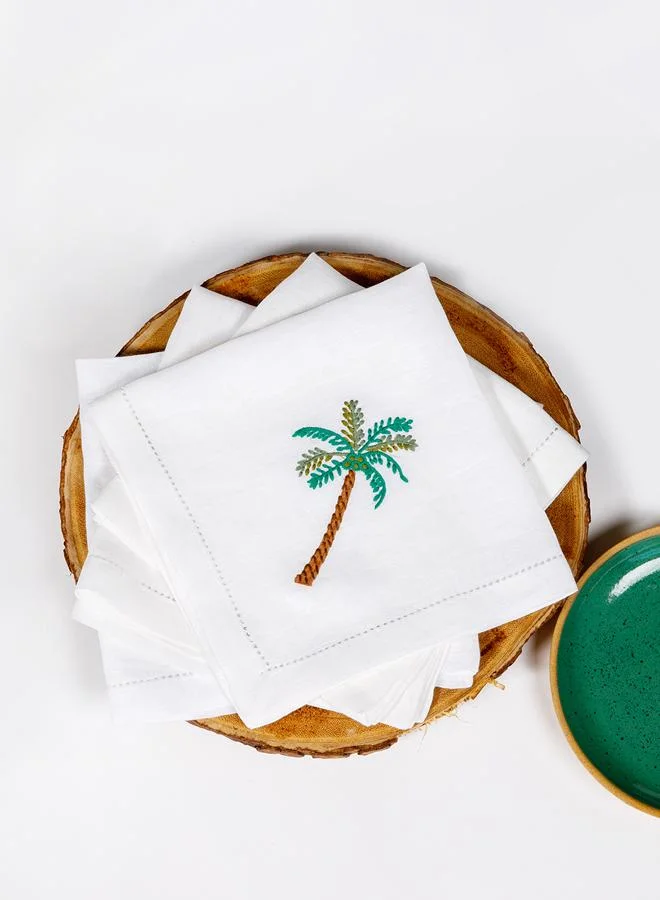Curate Home Palm Linen Napkin - Set of 4 - Coloured Embroidery