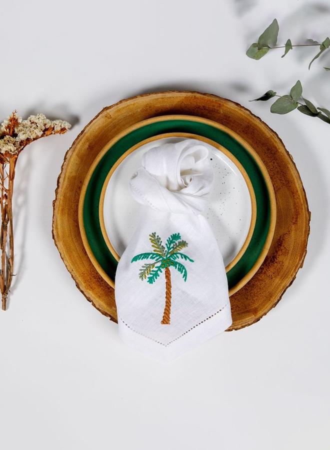 Curate Home Palm Linen Napkin - Set of 4 - Coloured Embroidery - Image 2