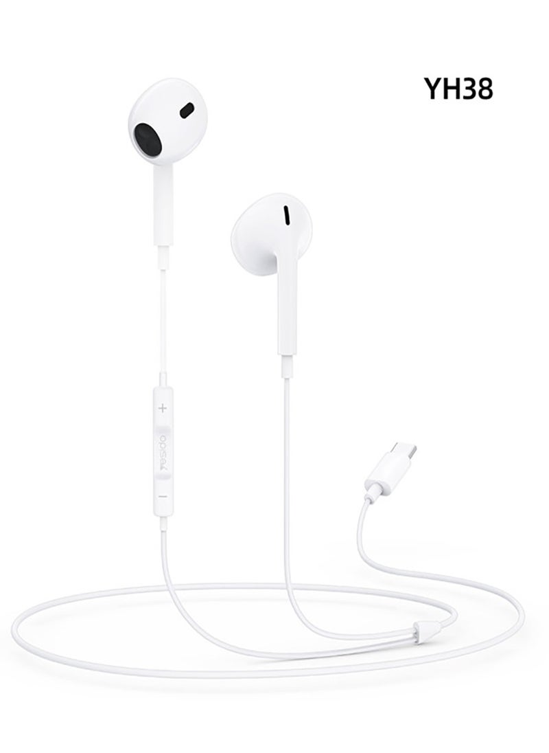 Yesido - Yesido YH38 Earphone for Phone High Quality Sound Earphones with Microphone Wired Headset Type-C Earbuds - White - Image 1