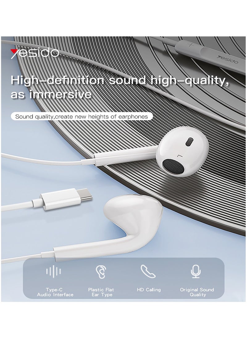 Yesido - Yesido YH38 Earphone for Phone High Quality Sound Earphones with Microphone Wired Headset Type-C Earbuds - White - Image 1
