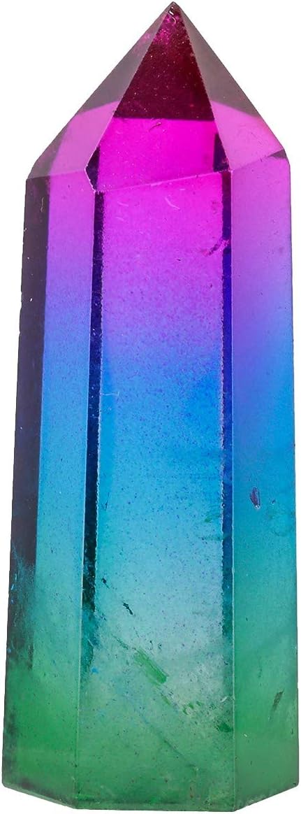 Rockcloud Rock Quarz Crystal Stone Electroplated Healing Crystal Wand Point 6 Faceted Prism Faceted Prism Wand Carved Reiki Stone Figurine