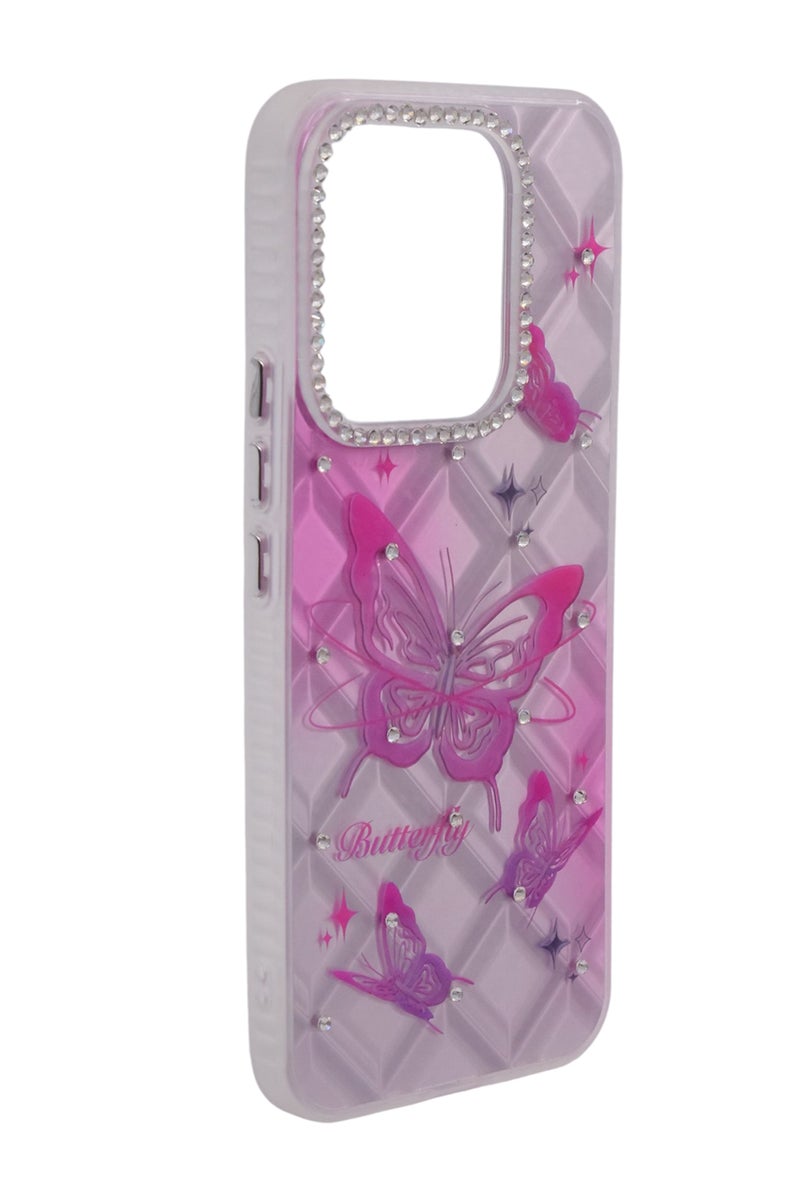 CFS TPU Butterflies Printed Back Cover Case with Rhinestone Camera Border For HONOR X8C - Pink Transparent - Image 3
