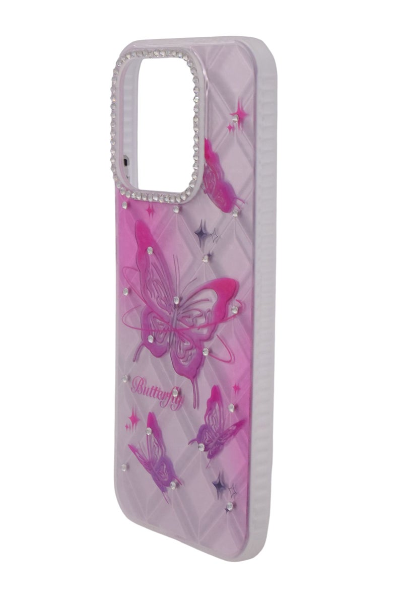 CFS TPU Butterflies Printed Back Cover Case with Rhinestone Camera Border For HONOR X8C - Pink Transparent - Image 2