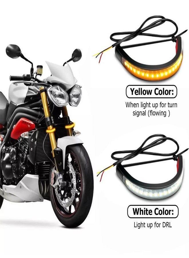 zipelo 2PCS Motorcycle LED Turn Signal Light, Flexible Switchback Dual-Color White & Amber Fork Turn Signal Blinkers, DRL Daytime Running Light Waterproof Adjustable Strips Bars for Motorbike - Image 5