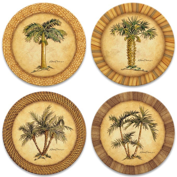 Absorbent Stone Drink Coasters Palm Tree Assortment Neutral Palette Set of Four Absorbent Coasters for Drink